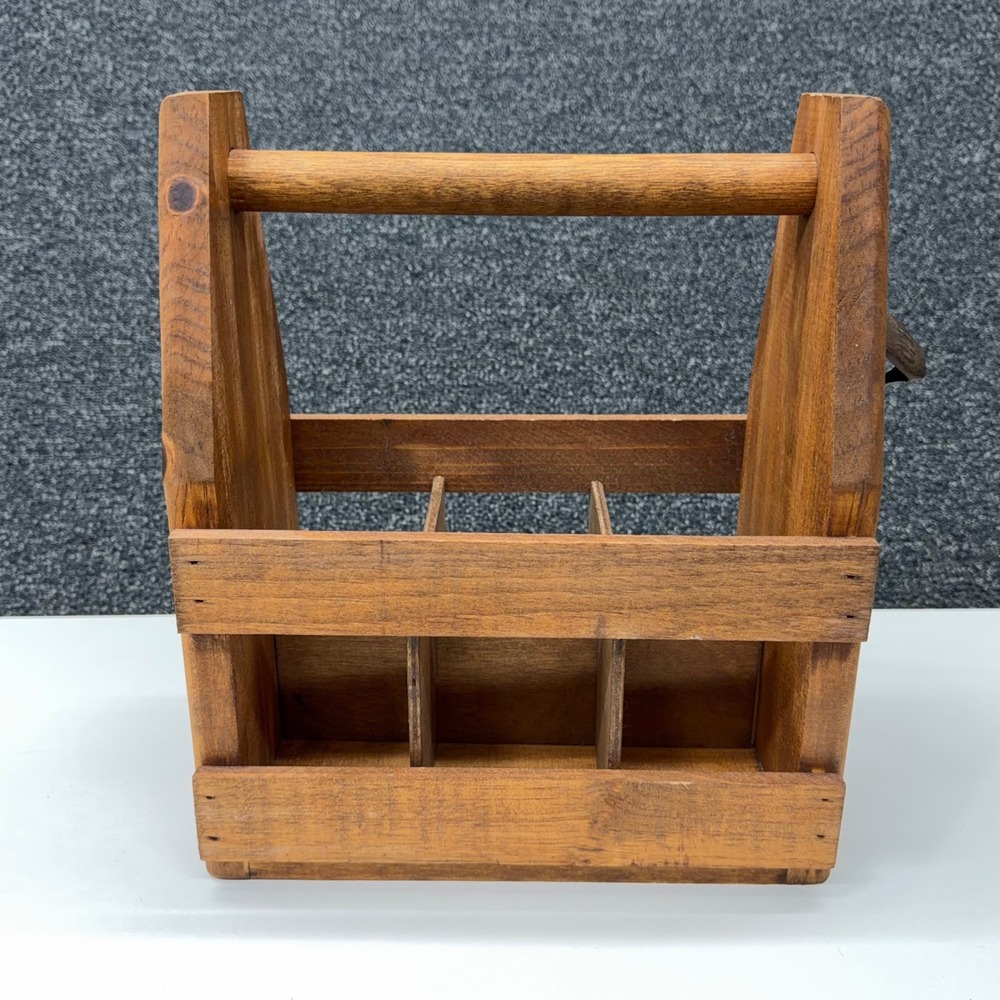Rustic Wooden 6-Pack Beer Caddy with Metal Bottle Opener Handle Carrier